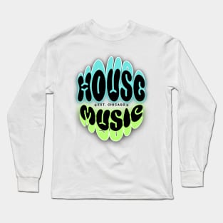 HOUSE MUSIC  - Puffy Y2K Logo Glow (black/lime/blue) Long Sleeve T-Shirt